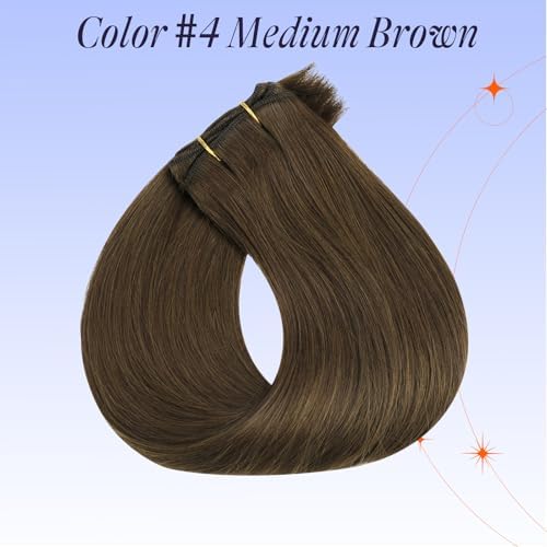 Full Shine Brown Weft Hair Extensions Human Hair 24 Inch Color #4 Medium Brown Sew In Bundles Human Hair Remy Hair Extensions for Thin Hair 105 Grams Hair Pieces - Image 3