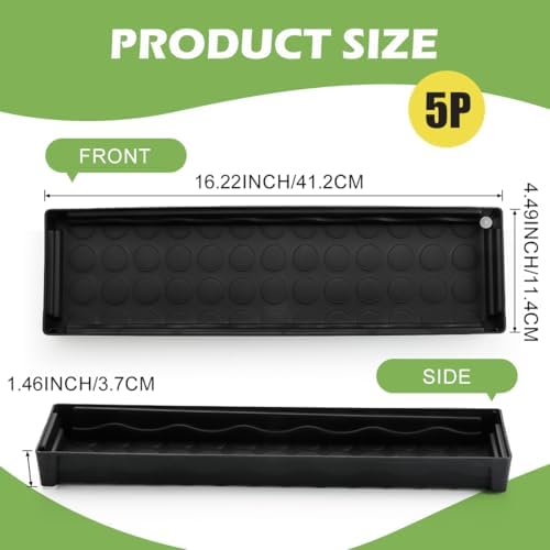 5 Pack Plastic Window Sill Saucer (16"x5.5"x1.5"), Rectangular Windowsill Plant Pot Trays with Removable Drainage Hole, Thick Plant Saucer Tray for 4 inch (10CM) Flower Seedling Pots (Black) - Image 2