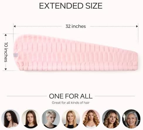 REDKISS 2 Pack Microfiber Hair Towel Wrap for Women, Super Absorbent Quick Dry Hair Turban for Thick Long Curly Hair, Large Stay-Put Anti-Frizz Hair Drying Towels, Pink Blue Gray - Image 3