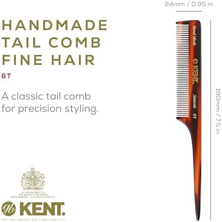Kent 8T Rat Tail Combs Teasing Comb for Hair Styling and Sectioning, Handmade Fine Tooth Comb Parting Combs for Braiding Hair and Styling for Women, Saw Cut and Hand Polished, Made in England - Image 2