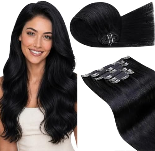LaaVoo 135g Clip in Hair Extensions Real Human Hair Jet Black by LaaVoo