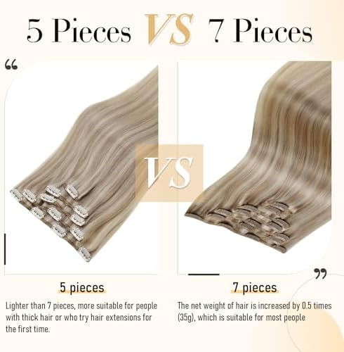 LaaVoo Clip In Hair Extensions, Blonde Highlights, 18 Inch 5Pcs 80g - Image 3