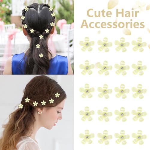 YISSION Mini Yellow Rhinestone Flower Hair Clips - Cute Decorative Hair Pins, Barrettes and Bridal Accessories for Girls and Women - Image 3