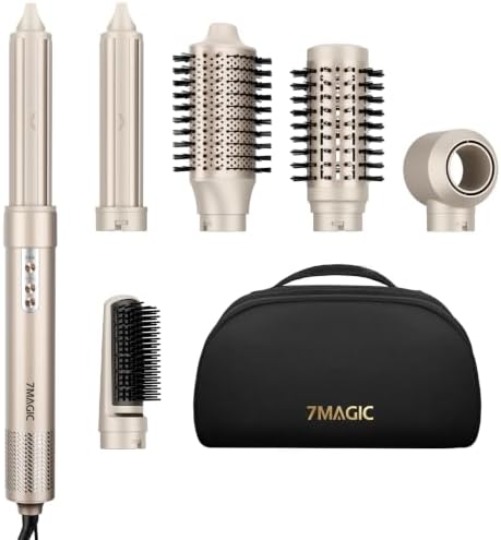 7MAGIC 6-in-1 Hair Dryer Brush, Hot Air Styler with Auto-Wrap Curlers Gold by 7MAGICSevenMagicOneSmartLife