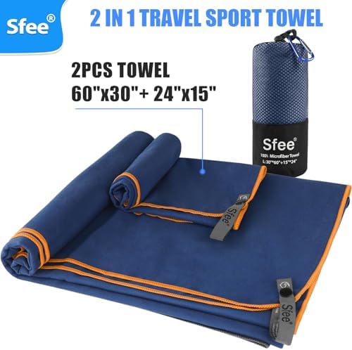 Sfee 2 Pack Microfiber Travel Towel, Quick Dry Towel Camping Towel Large Beach Towel Super Absorbent Compact Lightweight Sports Gym Towels for Beach, Gym, Hiking, Pool, Backpacking, Bath, Yoga - Image 6