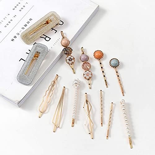 Mehayi 20 PCS Macaron Pearls and Acrylic Resin Hair Clips, Handmade Cute Hair Barrettes Bobby Pins, Glitter Crystal Geometric Hairpin, Elegant Gold Hair Accessories, Gifts for Women Girls… - Image 6