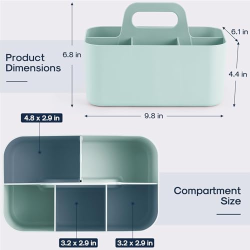 Multiuse Caddy Organizer with Handle, Portable Divided Plastic Tote Bin - Art Craft, Stationary Pen Marker Crayons, Makeup Hair Supplies Storage - Bathroom, Classroom, Dorm, Office, Desk Holder - Mint - Image 5