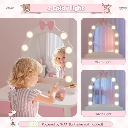 Toddler Vanity for 3 Year Old with 7 pcs Pretend Makeup Accessories, White - Image 5