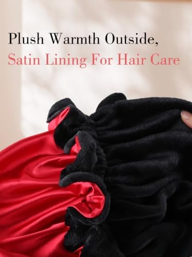 Plush Satin Bonnet for Sleeping with Bow, Cozy Winter Bonnet - Image 2