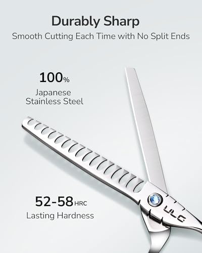ULG Hair Thinning Scissors 6.7” Shark Series 100% Japanese Stainless Steel, Offset Handle, 16-Tooth Fishbone Chunker 45% Hair Removal, Professional Barber Layering Shears for Salon & Home Hair Styling - Image 3