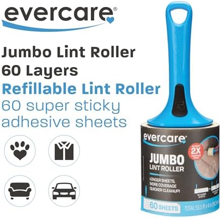 Evercare Jumbo Lint Roller, 60‑Sheet Extra‑Large Adhesive Roller with Blue Handle for Pet Hair & Lint - Image 4
