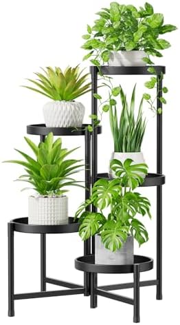 5 Tier Large Plant Stand Indoor Outdoor, 10 In Wide Tray, Black by iDavosicly