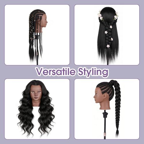 Mannequin Head with 80% Real Hair, 26" Styling Training Head Cosmetology Mannequin Head, Practice Training Doll Head with Clamp Holder and Tools (Black) - Image 6