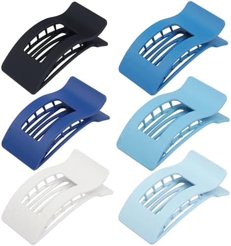 French Flat Hair Clips for Women 6pcs Hair Claw Clips for Thick or Thin Hair Matte Claw Clips for Girls Barrettes Non-Slip Strong Hold Hair Accessories for Women (Blue) - Image 2