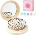 RHOS Compact Foldable Hair Brush with Mirror for Women, Men & Kids - Small Pocket & Portable Travel Brush (Beige) by RHOS
