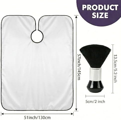 Professional Barber Cape with Neck Brush & Disposable Neck Paper, White - Image 2