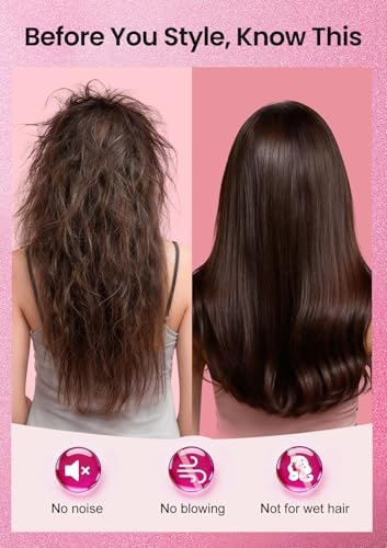 Infrared Thermal Brush 1.65”, 100M Negative Ions 2-in-1 Curling, Straightening & Smoothing Round Brush, 6 Heat Settings with LED Display, Lightweight Quiet, Dual Voltage, Auto Shut-Off, Pink Gift Box - Image 6