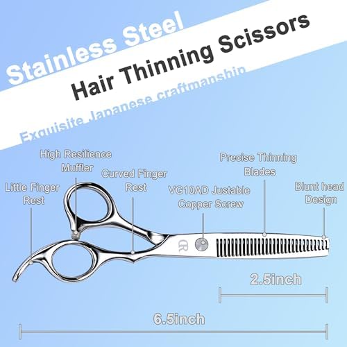 Hair Cutting Scissors Shears kit,Professional Edge Sharp Hair Scissors set,Barber Hairdressing Texturizing Thinning shears,Haircuting Styling Scissor kit Japanese 6.5 Inch (Silver) - Image 3