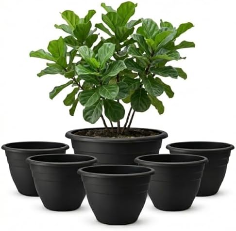 RooTrimmer 6 Pack 20 Inch Large Plant Pots Outdoor,Heavy Duty Plastic Planters with Drainage Holes,Lightweight Black Flower Pots for Indoor Outdoor Plants,Patio,Garden & Trees by RooTrimmer