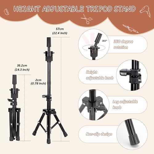 22-24'' 100% Human Hair Mannequin Head with Adjustable Stand - Image 2
