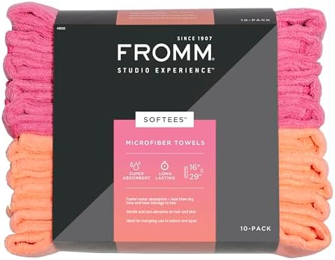 Fromm Softees Microfiber Salon Hair Towels for Hairstylists, Barbers, Spa, Gym in Hot Pink/Orange, 16" by 29", 10 Count Perfect Hair Care Towel for Drying Curly, Long, Wavy Hair by Fromm