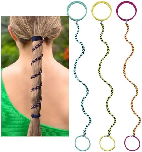 Spiral Hair Ties for Women, 16" Elastic No Tangle Hair Ties Damage-Free Pony Tail Wrap for Short Medium Long Hair Motorcycle Hair Accessories for Sports- Bike Riding, Skiing- 3 Pack Colorful by Unknown