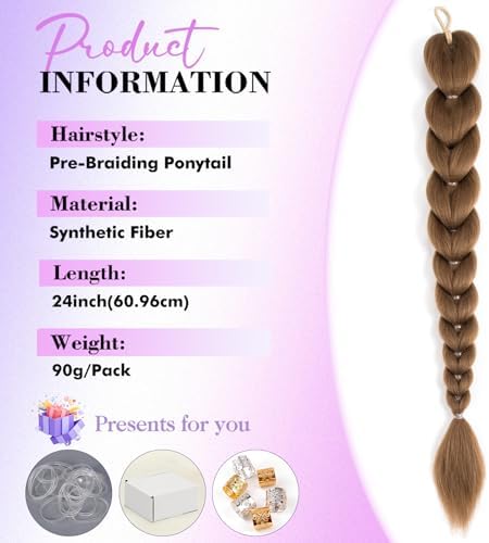 Getgal 24 inch Purple Braids Ponytail Hair Pre Braiding Hair with Tie Synthetic Purple Hair Extensions for Halloween Costume Cosplay（24inch Ponytail #6） - Image 2