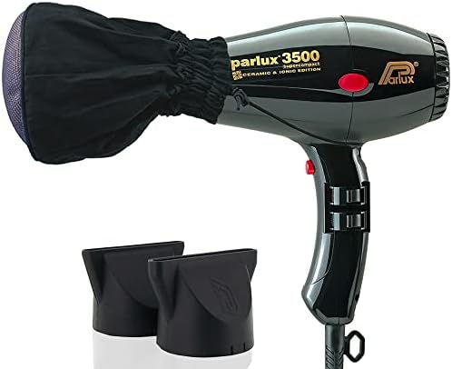 Parlux 3500 Super Compact Ceramic & Ionic Black Hair Dryer + M Hair Designs Metal Mesh Diffuser (Bundle) – Fast-Drying, Frizz-Control Blow Dryer for Defined Curls & Volume by Unknown