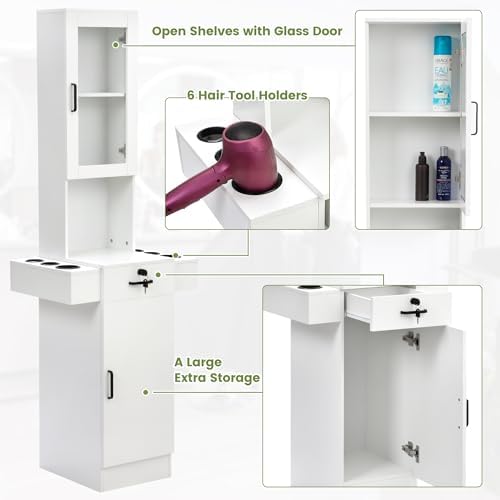 RESHABLE Salon Station for Hair Stylist,Hair Styling Storage Cabinet,White - Image 5