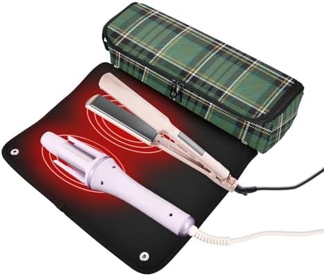 Tartan Buffalo Plaid Verdant Hair Tools Travel Bag Travel Organizer Pouch with Heat Resistant Mat Portable Carrying Case for Hair Dryer Curling Iron Flat Irons - Image 2