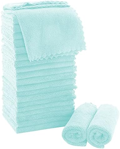 MOONQUEEN Ultra Soft Premium Washcloths Set - 12 x 12 inches - 24 Pack - Quick Drying - Highly Absorbent Coral Velvet Bathroom Wash Clothes - Use as Bath, Spa, Facial, Fingertip Towel (Frozen Blue) by MOONQUEEN