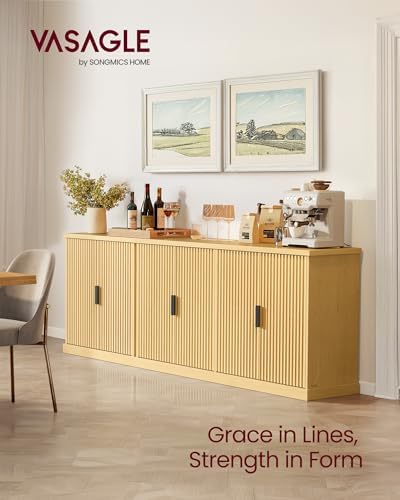 VASAGLE Contemporary Buffet Cabinet with Adjustable Shelves, Fluted Doors - Image 3