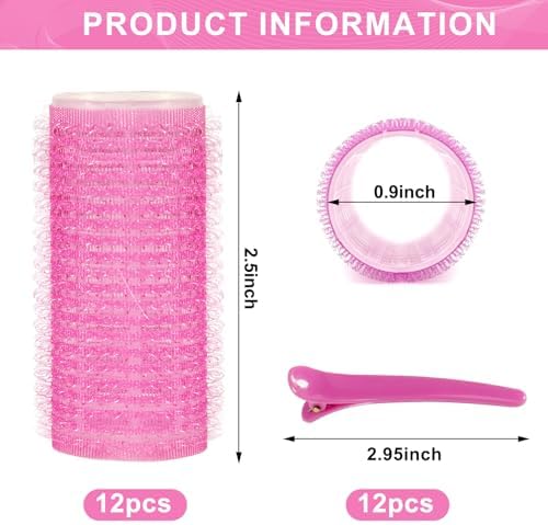 Hair Rollers, 12 Pack Hair Curler Small Hair Rollers for Women, Self Grip Hair Roller with Clips, Pink - Image 2
