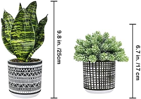 Winlyn 3 Pcs Small Potted Plants Artificial Succulents Hanging Plants and Faux Tropical Snake Plant in Black Geometric Pots for Modern Home Kitchen Windowsill Table Shelf Indoor Outdoor Greenery Decor - Image 2
