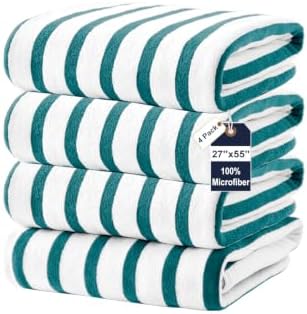 JML Microfiber Beach Towels, 4 Pack, 27" x 55", Cabana Stripe Dark Green by JML