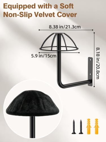 2 Pack Wig Stand Wall Mount, Metal Hat Display Holder with Velvet Cover - Image 4