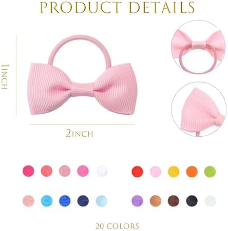 40Pcs Baby Hair Ties with Bows Elastic Ponytail Holders Small Hair Accessories for Kids Toddlers Infants (Mixed color 1) - Image 2