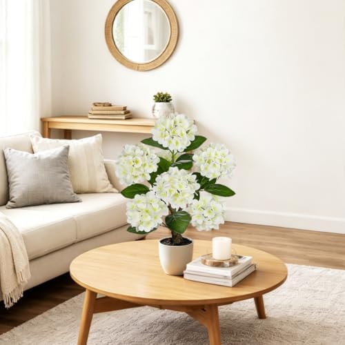 2FT White Hydrangea Artificial Flowers Tree Large Real Touch Faux Silk Hydrangea Plants Potted Fake Flower in White Pot for Home Indoor Outdoor Front Porch Garden Entrance Living Room Decor - Image 6