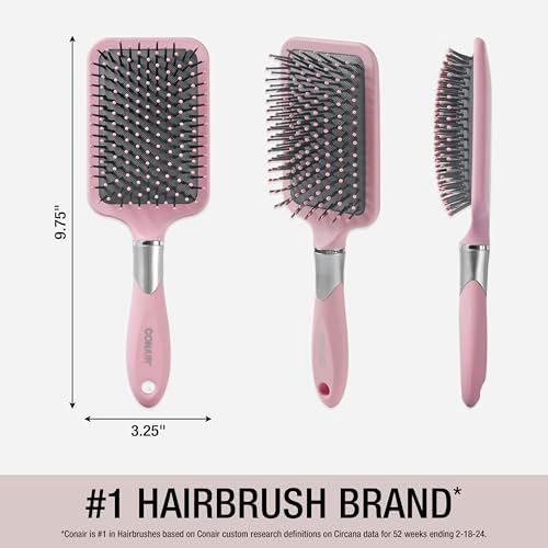 Conair Velvet Touch Paddle Cushion hair brush - Detangling hairbrush - curly or straight styles - men or women - detangler - features soft touch handle - Blush Pink - Image 6