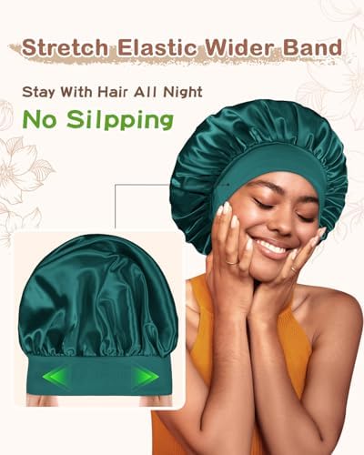 BONNET QUEEN Silk Bonnet for Sleeping Women Satin Bonnet Hair Wrap with Elastic Wide Band Sleep Cap for Curly Hair Night Cap - Image 5