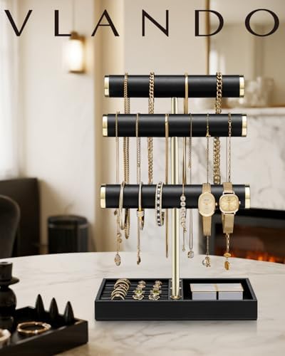 VLANDO Jewelry Organizer, 3 Tier Jewelry Bracelet Necklace Holder with Tray - Image 6