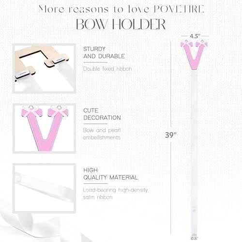 POVETIRE Letter Bow Holder Hair Bow Organizer, Ribbon Hair Clips Storage Hair Bows Hanging Baby Headband Holder Hair Accessories Organizer Display Decors Baby Nursery Toddler Girls Room-V - Image 2