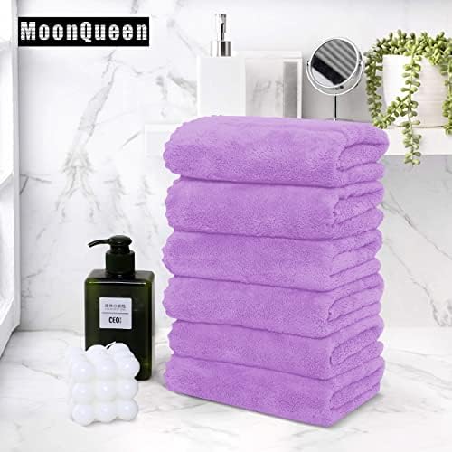 MOONQUEEN 6 Pack Premium Hand Towels - Quick Drying - Microfiber Coral Velvet Highly Absorbent Towels - Multipurpose Use as Hotel, Bathroom, Shower, Spa, Hand Towel 16 x 28 inches (Purple) - Image 5