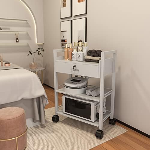 Paddie Salon Beauty Cabinet Cart Trolley 2-Layer Rolling Storage Drawer Organizer Wheels Lockable Tool Salon Station Barber Stylist Equipment Makeup Spa Cart (White-3 Layer) - Image 4