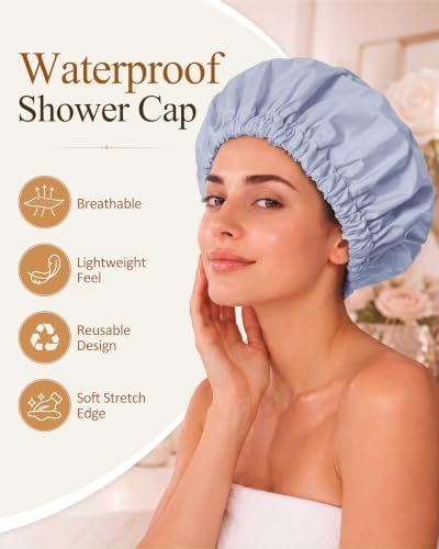 Edoneery Shower Caps for Women Reusable Waterproof, Shower Hair Cap - Image 3