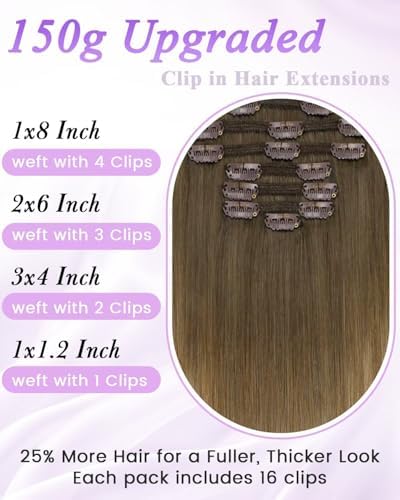 LaaVoo 150g Clip in Hair Extensions Real Human Hair Balayage Natural Blend - Image 2