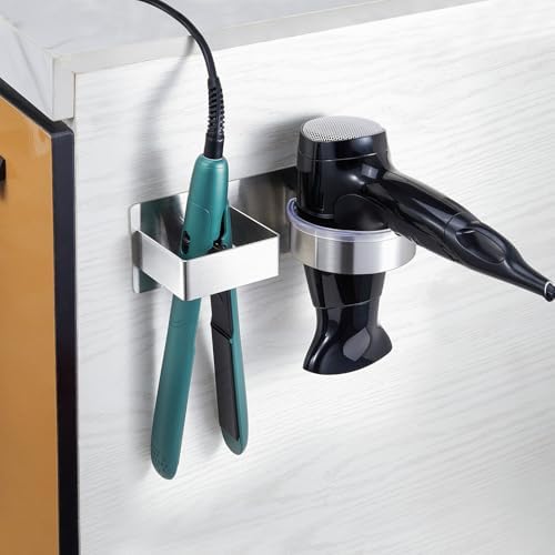 Hair Dryer Holder Wall Mounted, Hair Straightener Holder, Blow Dryer Holder Adhesive, Hair Tool Organizer for Flat Iron, Hairdryer, Curling Iron Holder for Bathroom Vanity Barber Shop (Silver) - Image 5
