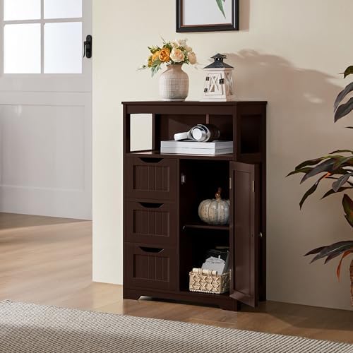 Yaheetech Freestanding Bathroom Storage Cabinet with 3 Drawers, Espresso - Image 4