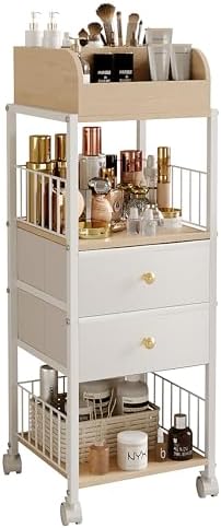 Floor Makeup Organizer Storage Cart Rolling Makeup Cart with Drawers by ZQUYAJ