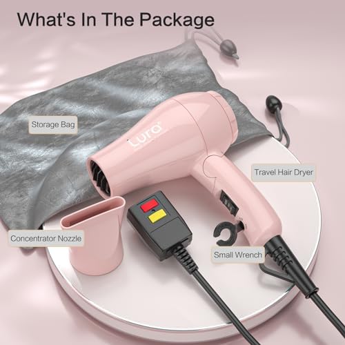 Foldable Travel Hair Dreyr Mini:Dual Voltage Small Lightweight Blow Dryer for International Travel,1200w Compact Hairdryer with Concentrator and Travel Bag(Light Pink) - Image 5